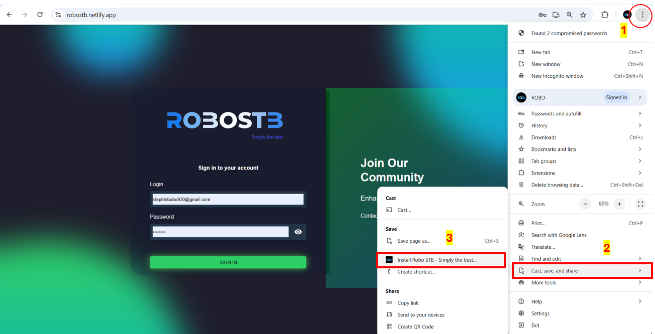 Screenshot of Desktop PWA installation process